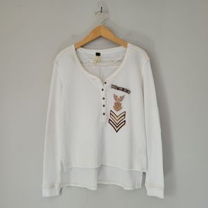 We The Free Waffle Knit Long Sleeve White Cotton Blend Pullover Top XS